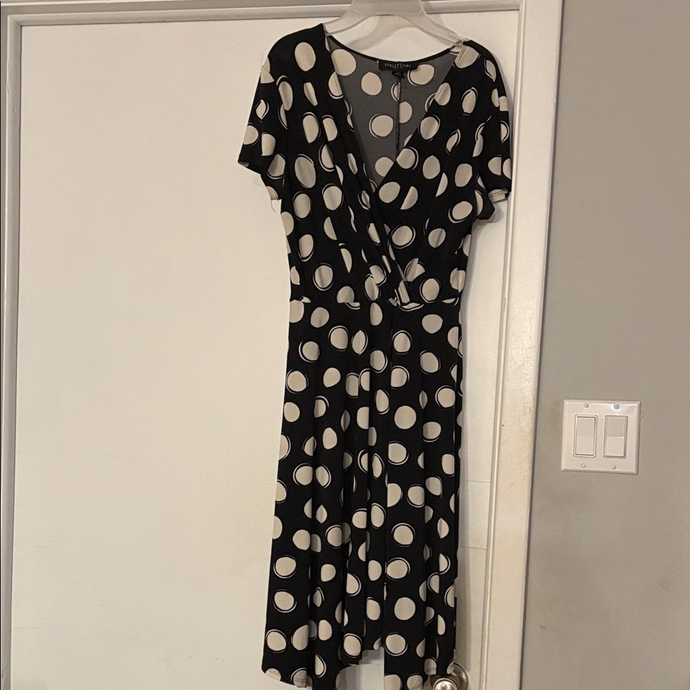Elegant Black and White Polka Dot Midi Dress